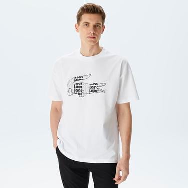  Erkek Relaxed Fit Bisiklet Yaka Baskılı Beyaz T-Shirt