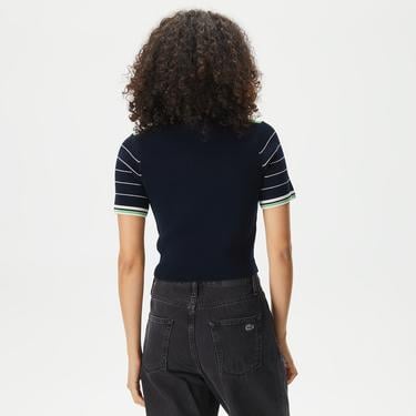  Kadın Relaxed Fit Fermuarlı Renk Bloklu Lacivert Triko