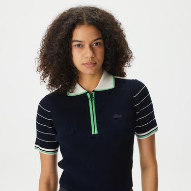  Kadın Relaxed Fit Fermuarlı Renk Bloklu Lacivert Triko