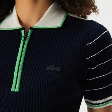  Kadın Relaxed Fit Fermuarlı Renk Bloklu Lacivert Triko