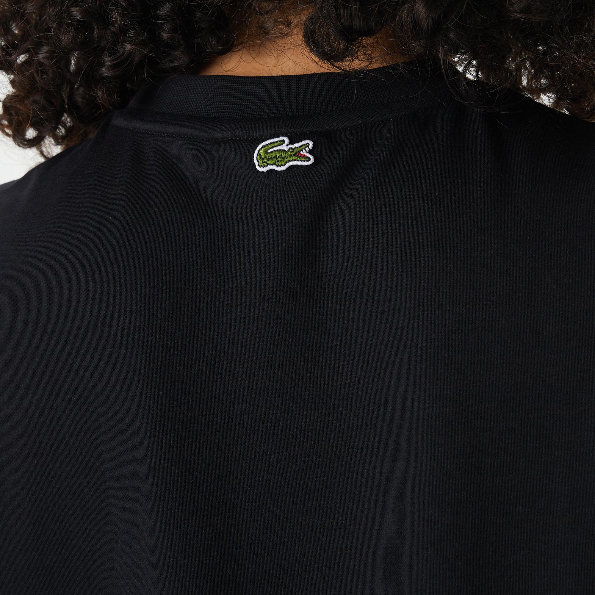 Kadın Bisiklet Yaka Baskılı Siyah T-Shirt