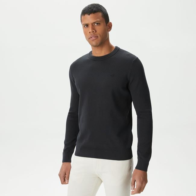  Erkek Regular Fit Bisiklet Yaka Siyah Kazak