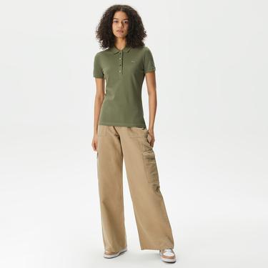  Kadın Slim Fit Haki Polo
