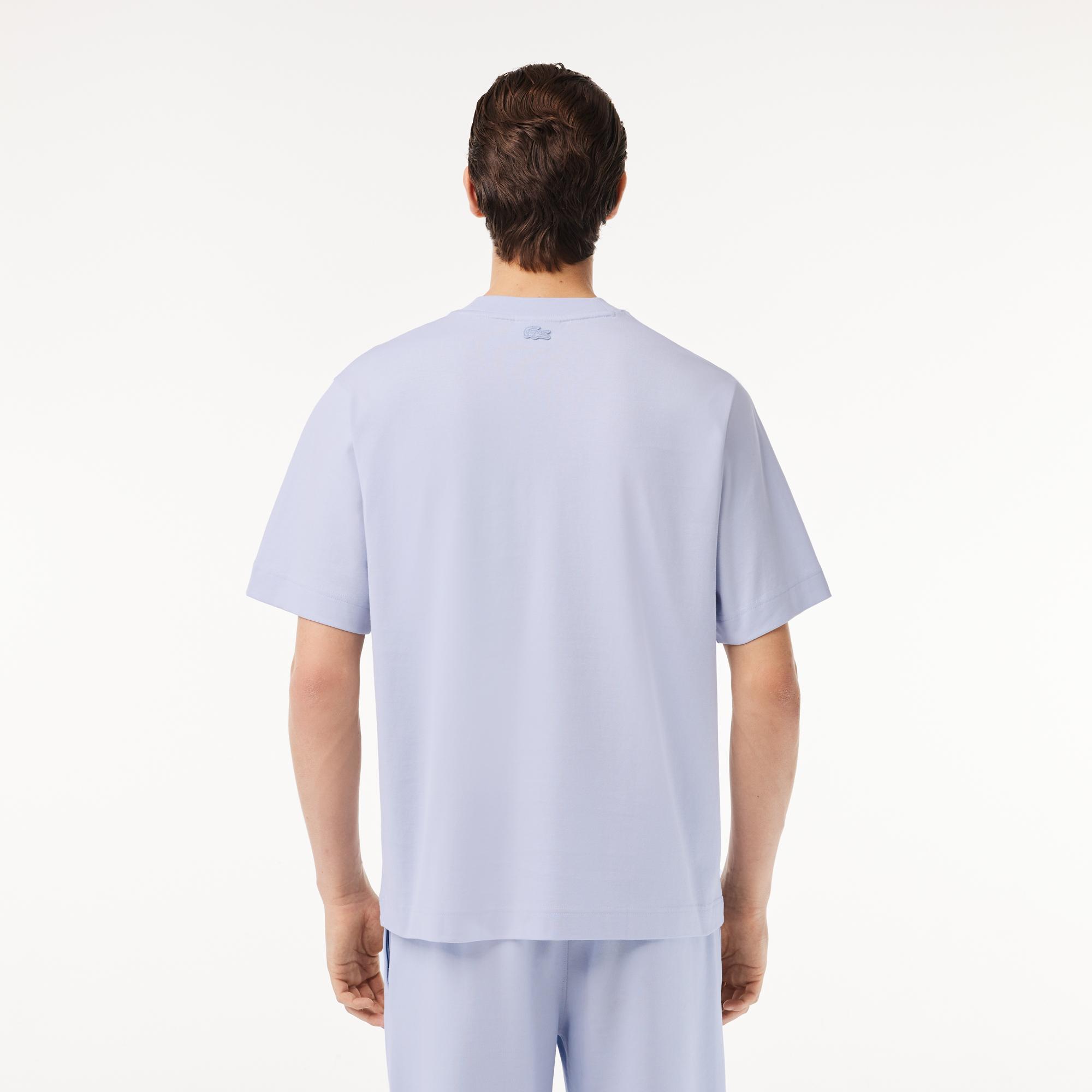 Erkek Loose Fit Bisiklet Yaka Açık Mavi T-Shirt