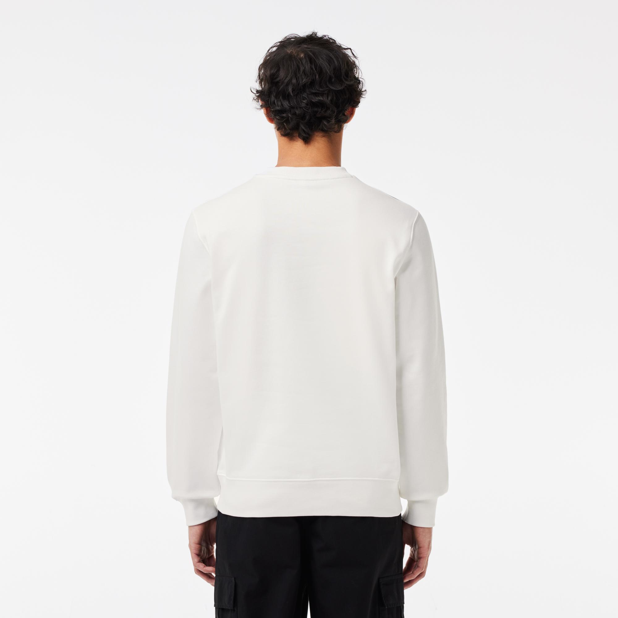 Erkek Classic Fit Bisiklet Yaka Baskılı Beyaz Sweatshirt