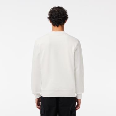  Erkek Classic Fit Bisiklet Yaka Baskılı Beyaz Sweatshirt