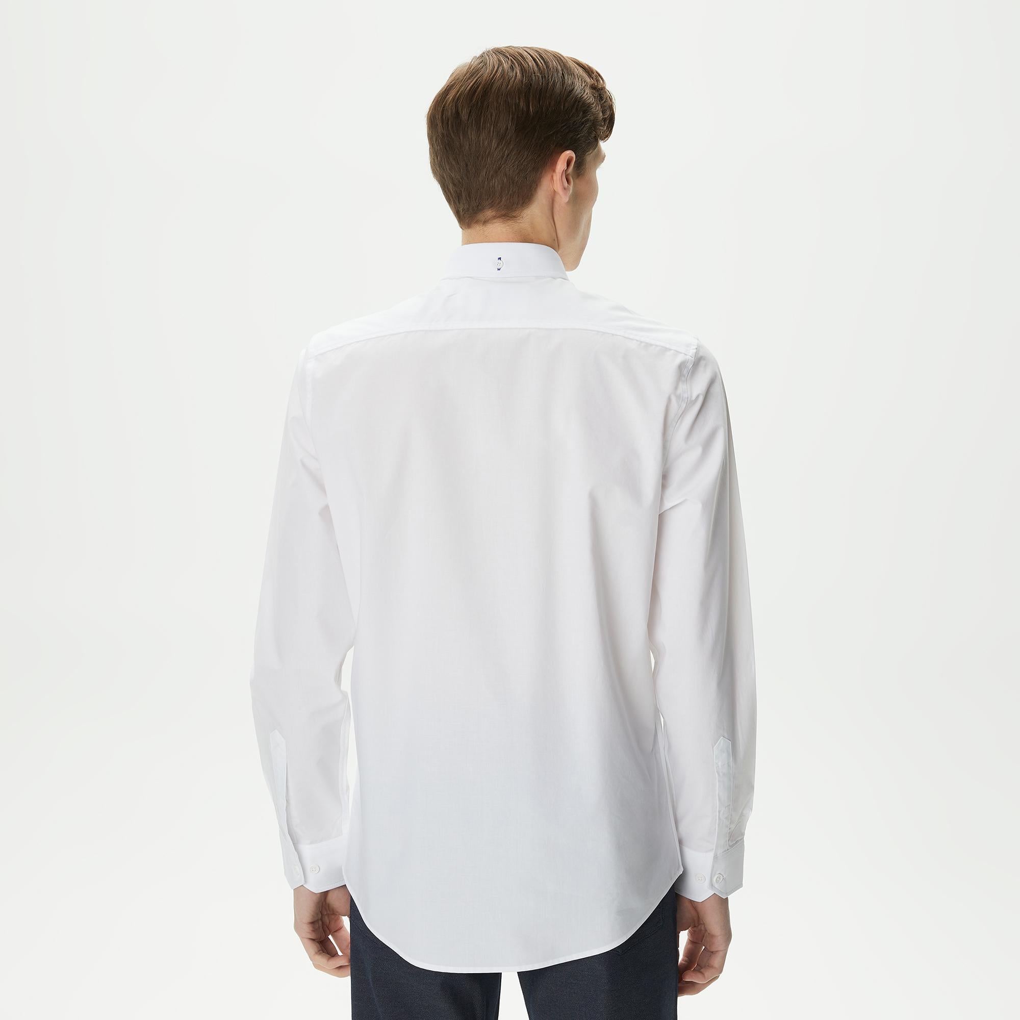 Erkek Slim Fit Düğmeli Yaka Beyaz Gömlek