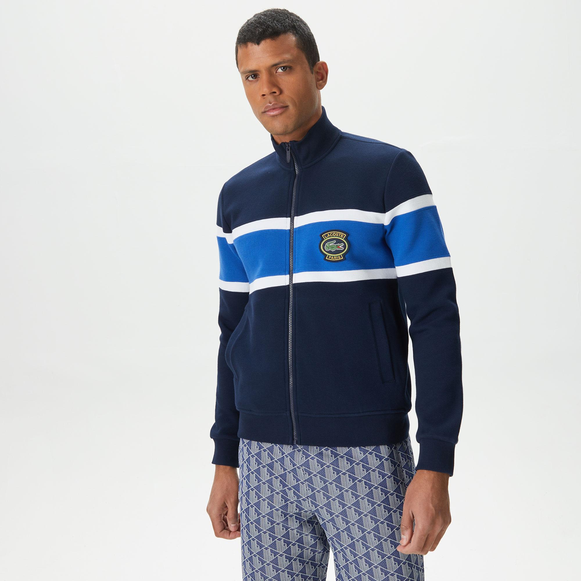 Erkek Regular Fit Dik Yaka Renk Bloklu Lacivert Sweatshirt