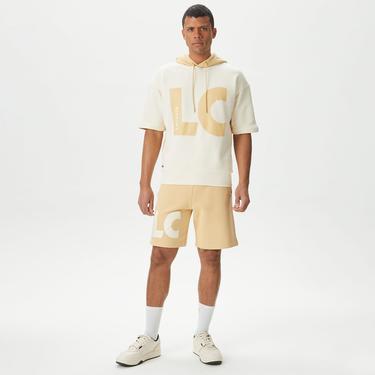  Erkek Loose Fit Kapüşonlu Baskılı Krem Sweatshirt