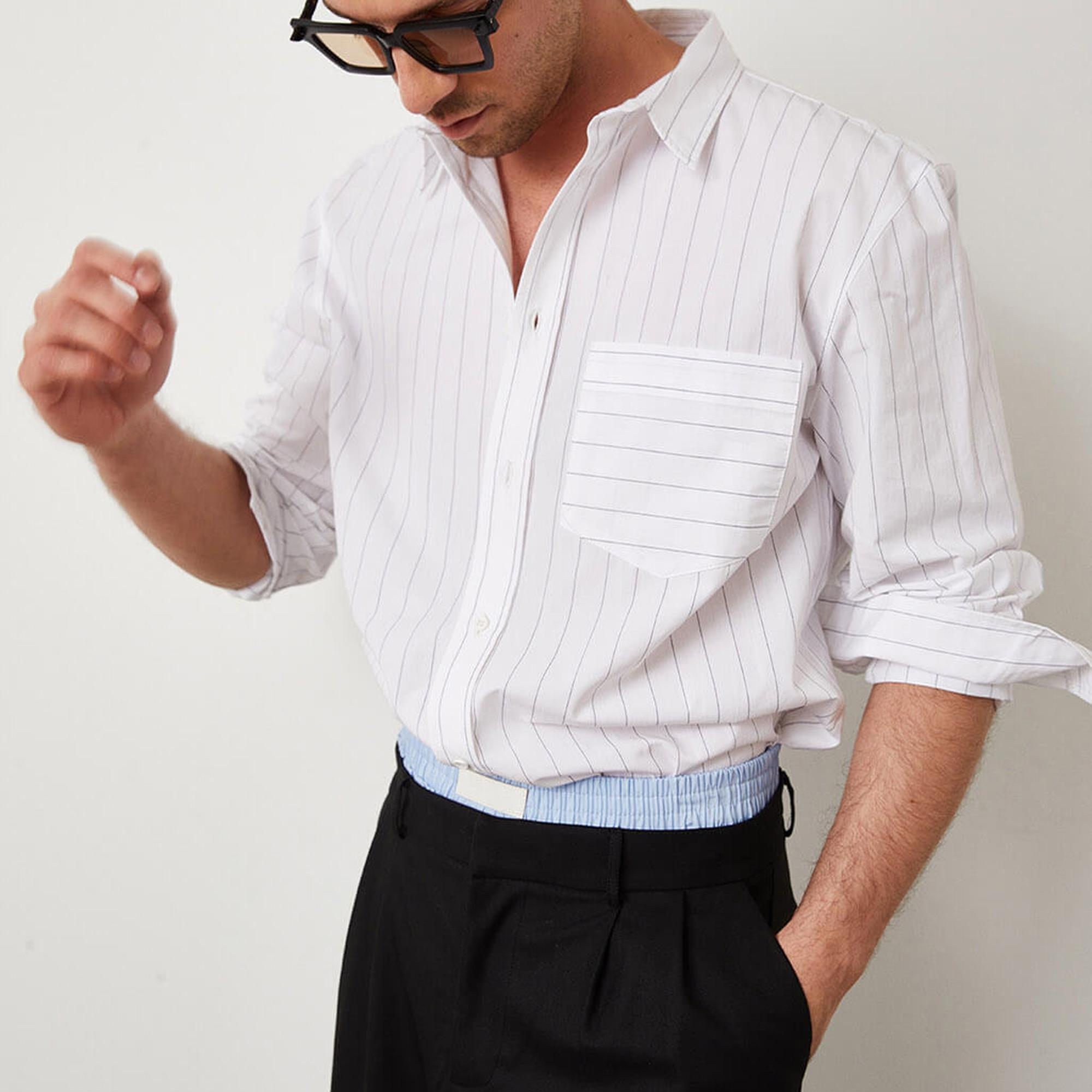 Poplin Çizgili Oversize Gömlek