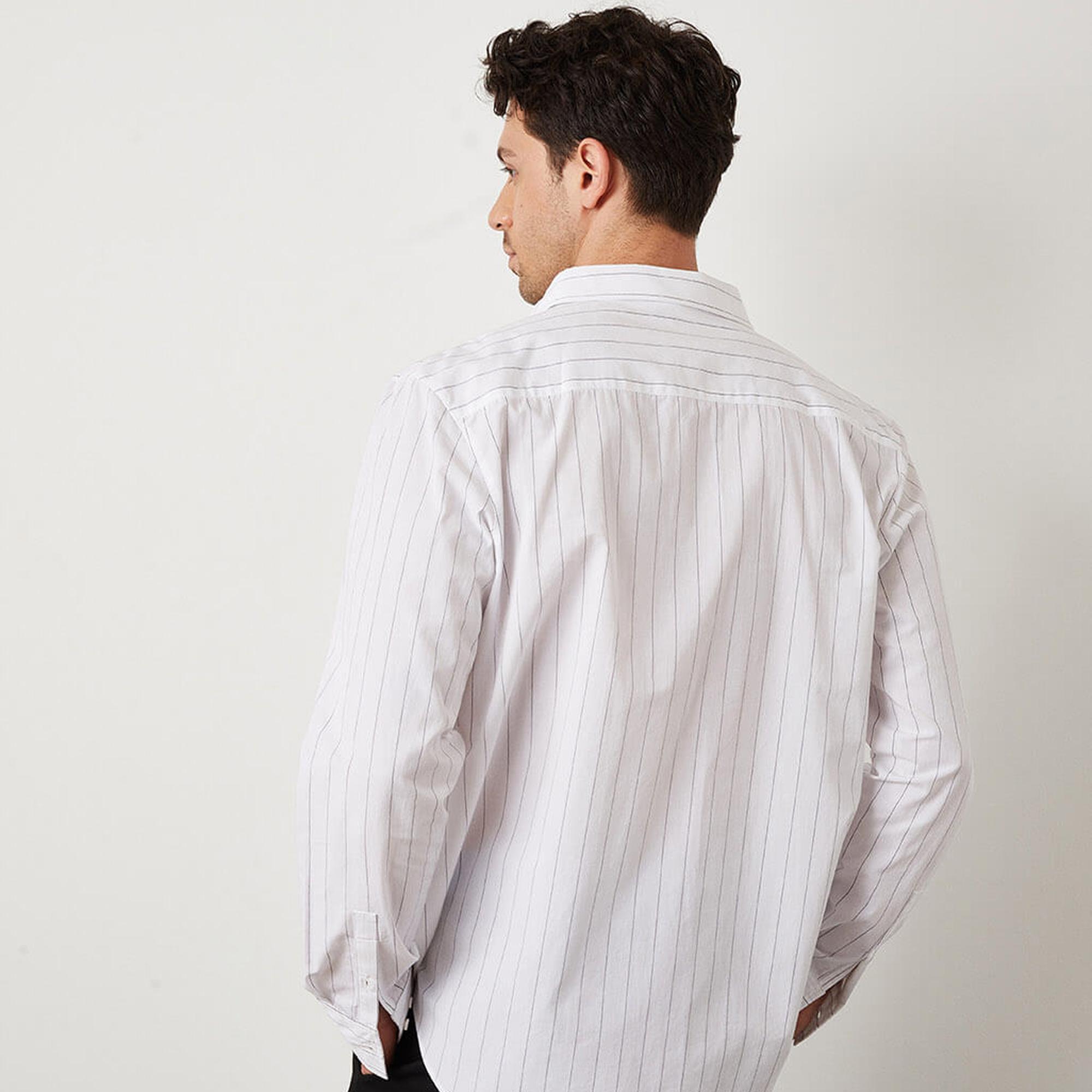 Poplin Çizgili Oversize Gömlek