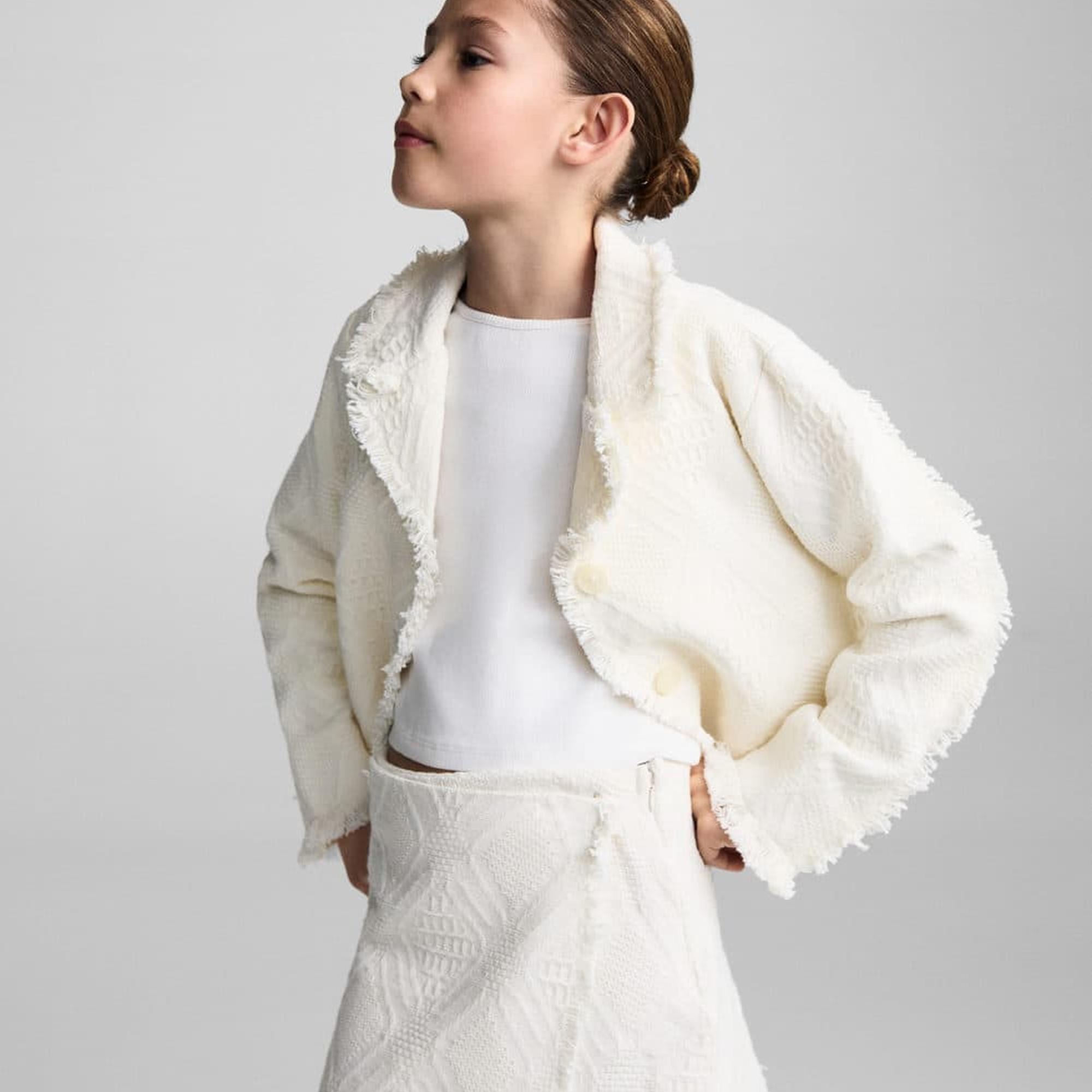 Mango Çocuk Püsküllü Dokulu Etek Ekru