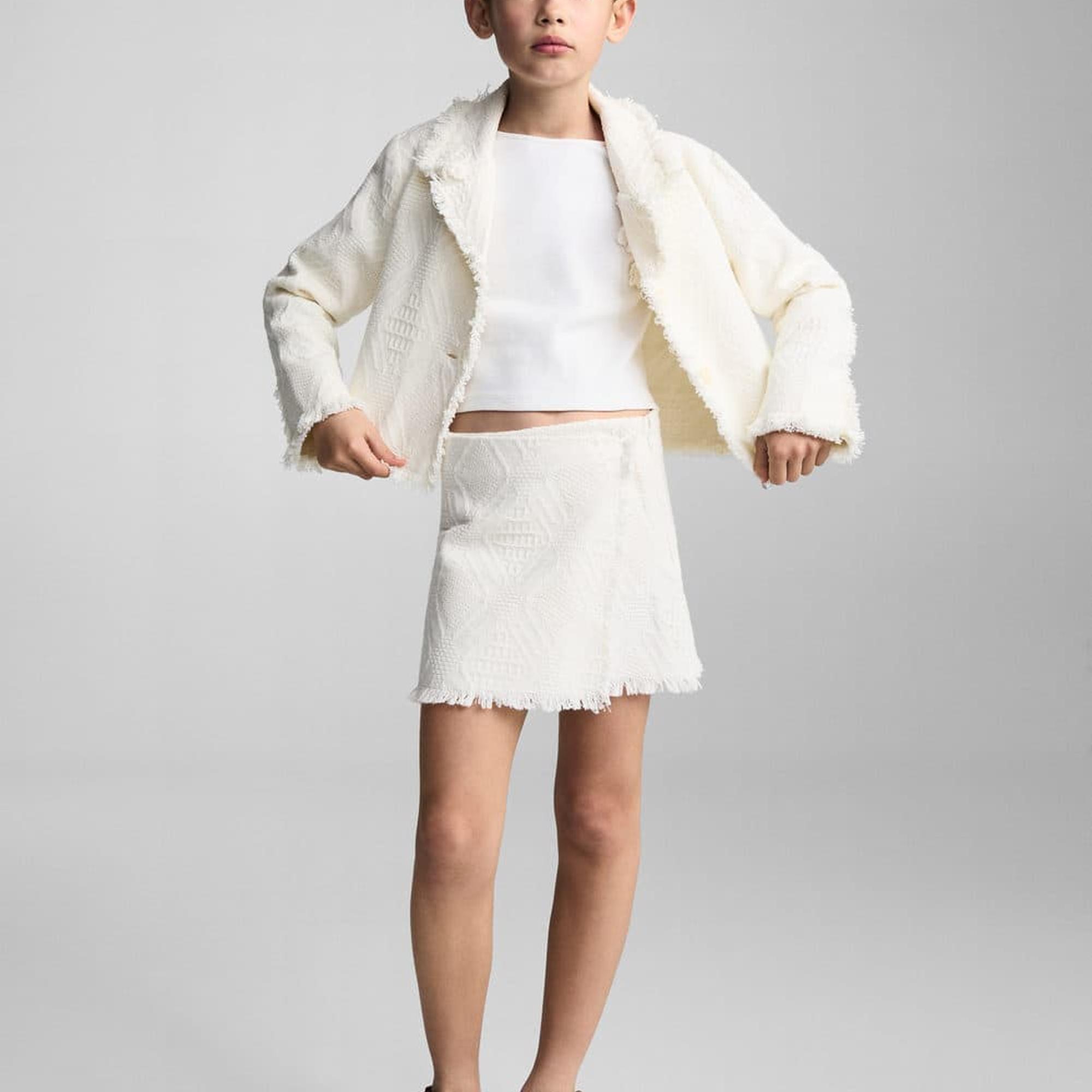 Mango Çocuk Püsküllü Dokulu Etek Ekru