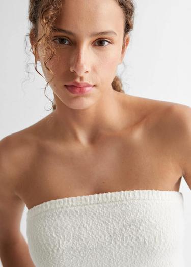  Mango Çocuk Ponte Straplez Bluz Kırık Beyaz