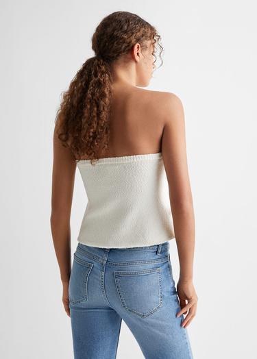  Mango Çocuk Ponte Straplez Bluz Kırık Beyaz