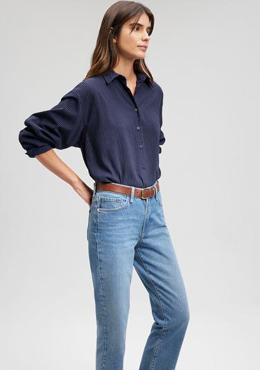  Mavi Çizgili Lacivert Gömlek Oversize / Geniş Kesim 1210878-83699