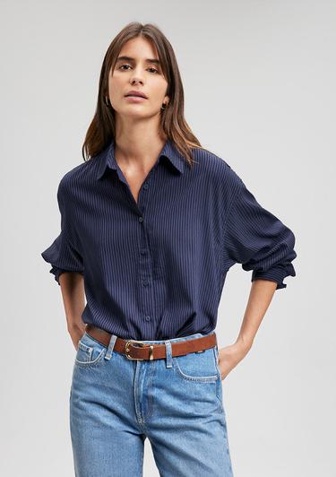  Mavi Çizgili Lacivert Gömlek Oversize / Geniş Kesim 1210878-83699
