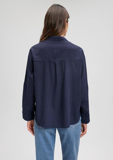  Mavi Çizgili Lacivert Gömlek Oversize / Geniş Kesim 1210878-83699