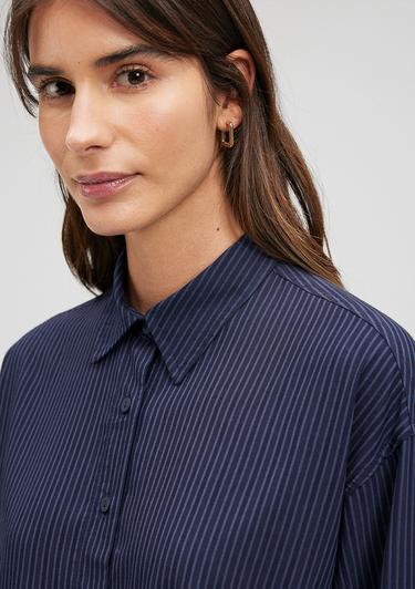  Mavi Çizgili Lacivert Gömlek Oversize / Geniş Kesim 1210878-83699