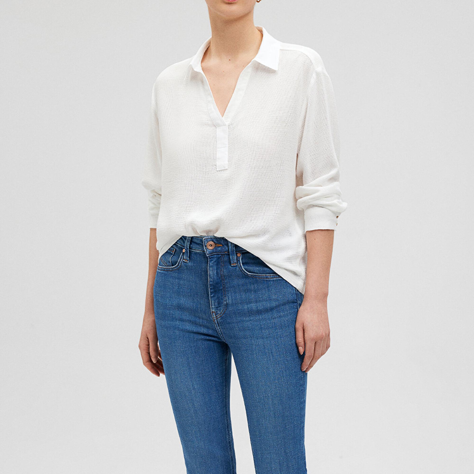 Mavi Örme Beyaz Bluz 1210797-70057