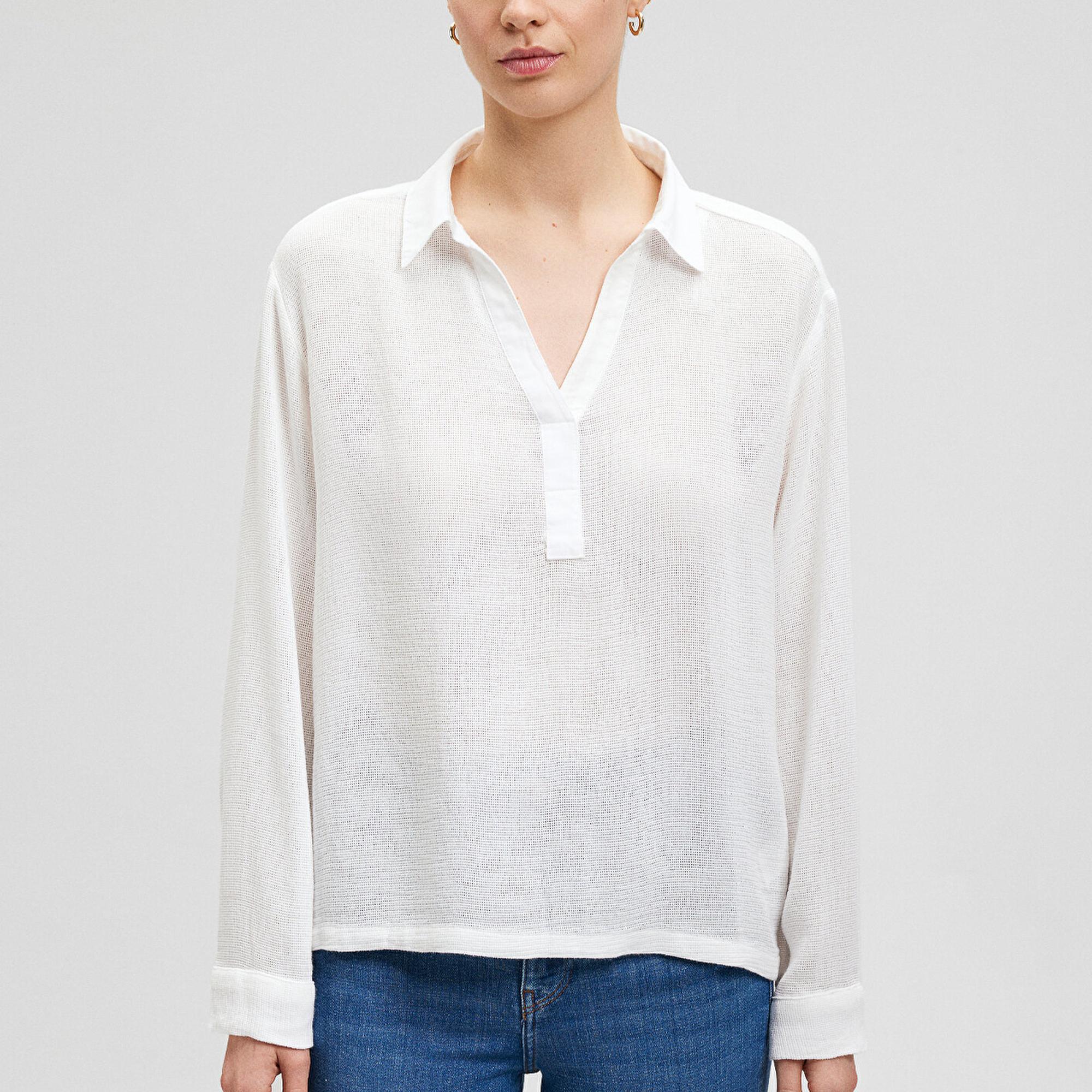 Mavi Örme Beyaz Bluz 1210797-70057