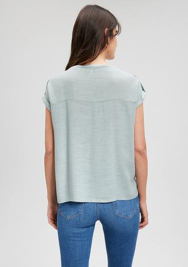  Mavi V Yaka Yeşil Bluz 122504-70108