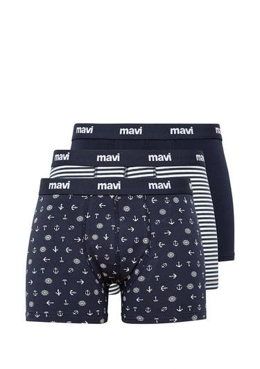 Mavi 3lü Baskılı Lacivert Boxer Seti 0911505-70490