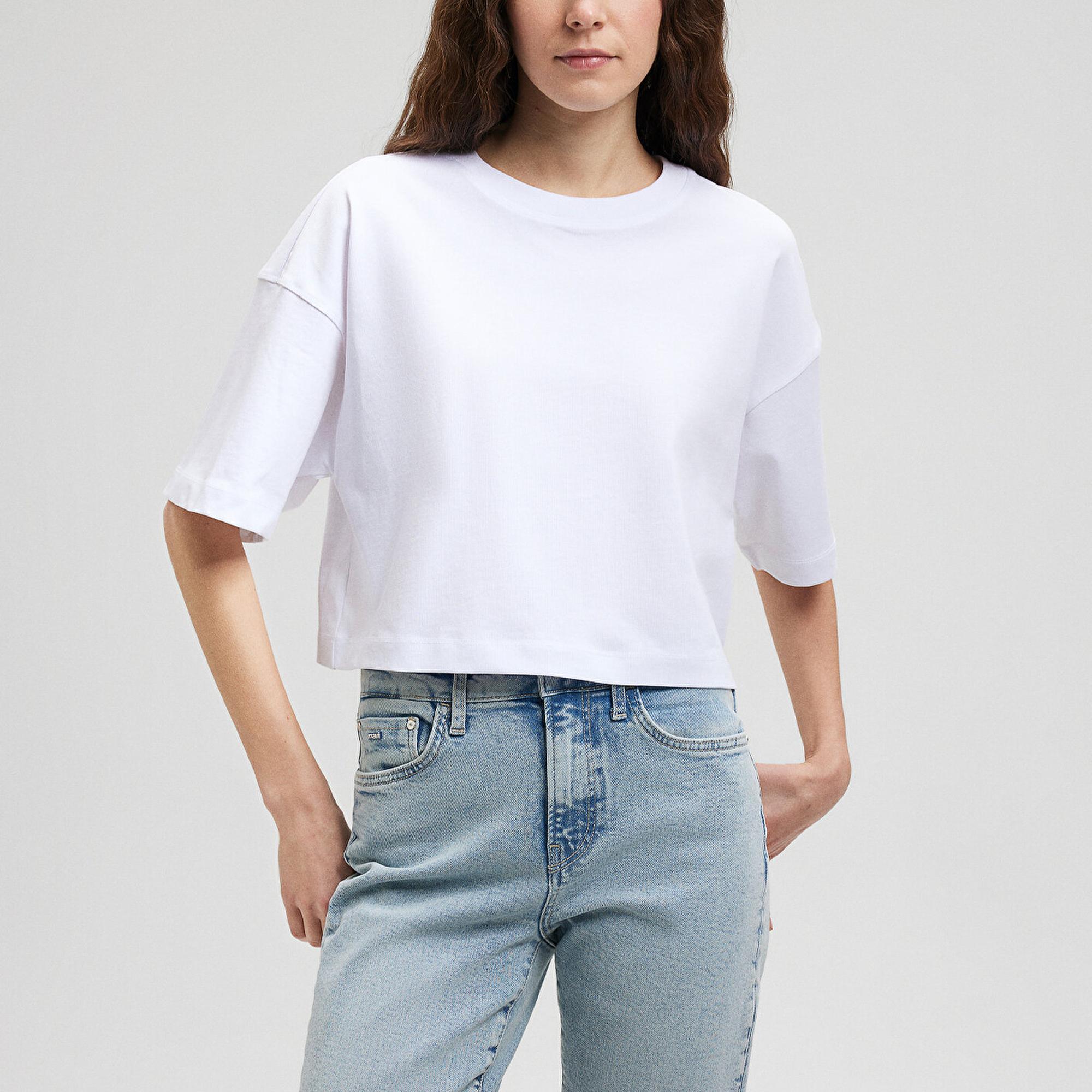 Mavi Beyaz Basic Crop Tişört Crop / Kısa Kesim 1612377-620