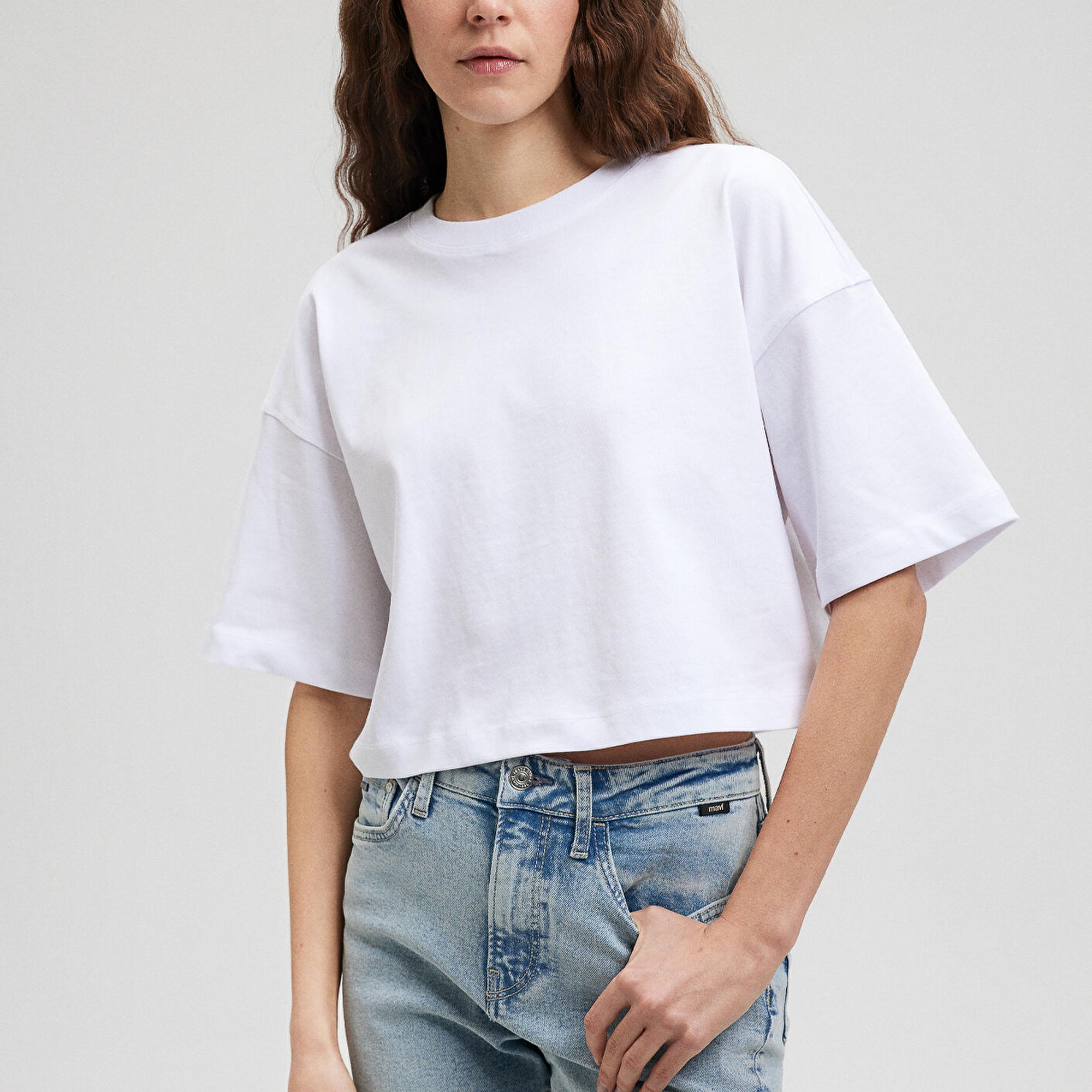 Mavi Beyaz Basic Crop Tişört Crop / Kısa Kesim 1612377-620