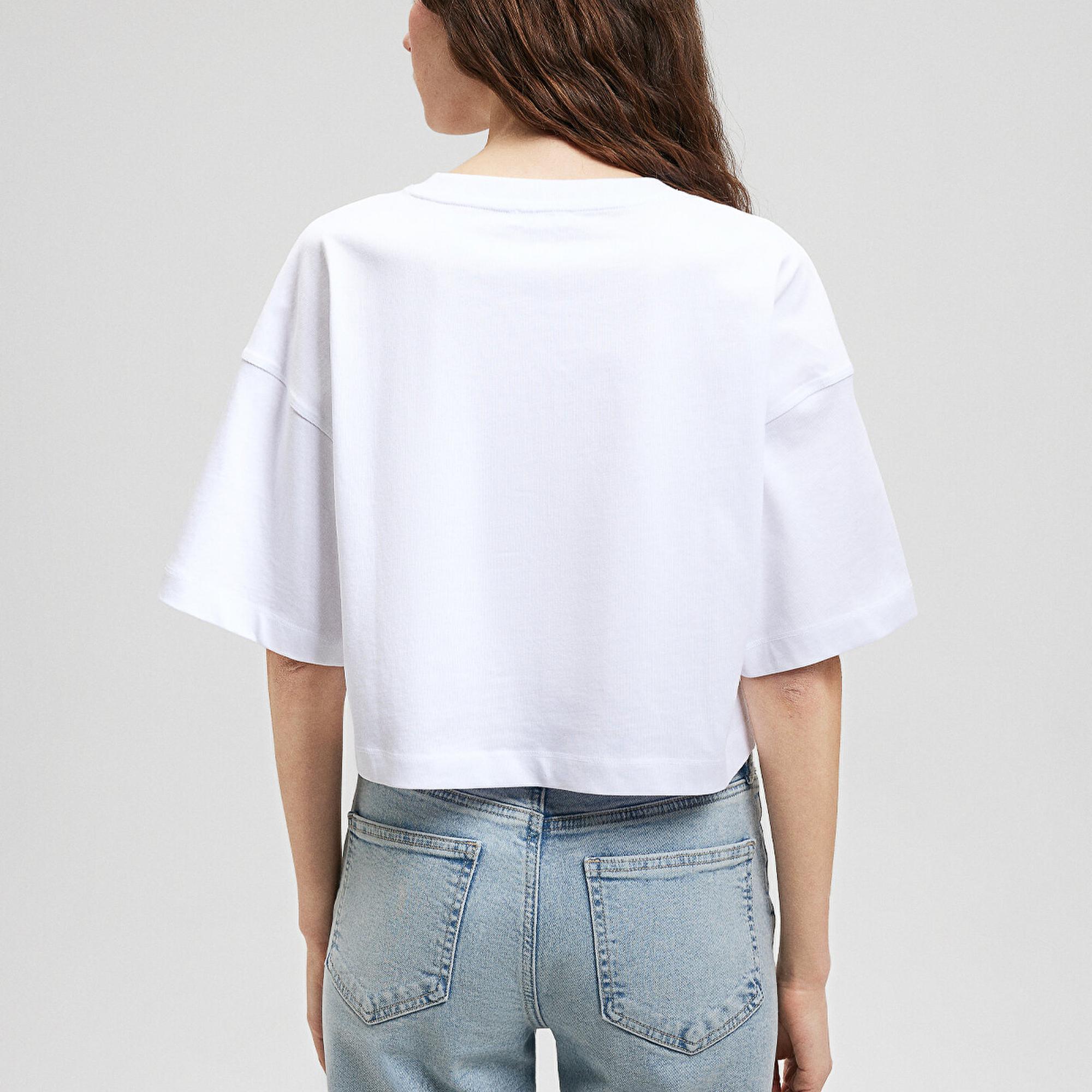 Mavi Beyaz Basic Crop Tişört Crop / Kısa Kesim 1612377-620