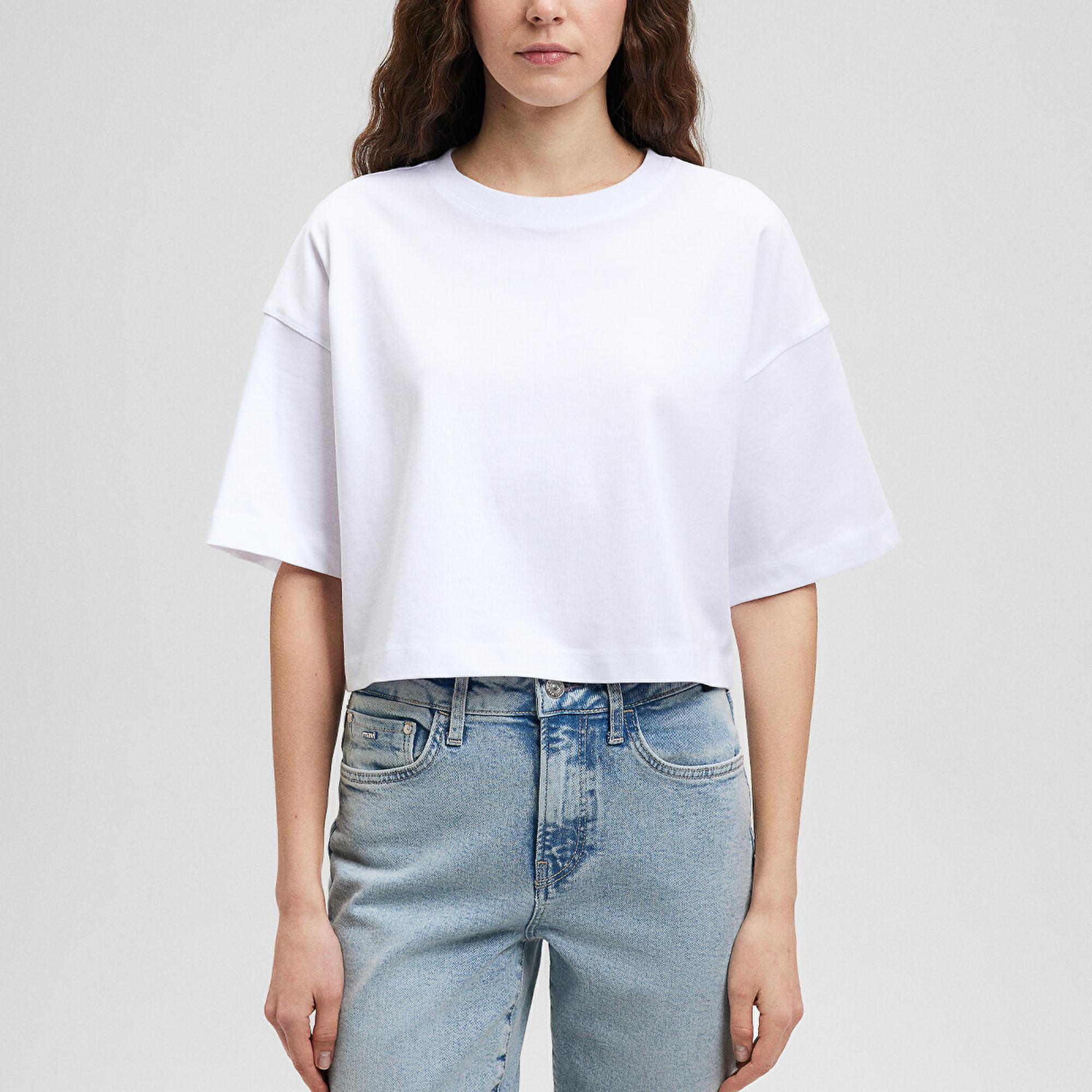 Mavi Beyaz Basic Crop Tişört Crop / Kısa Kesim 1612377-620