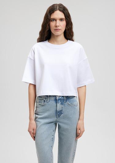  Mavi Beyaz Basic Crop Tişört Crop / Kısa Kesim 1612377-620