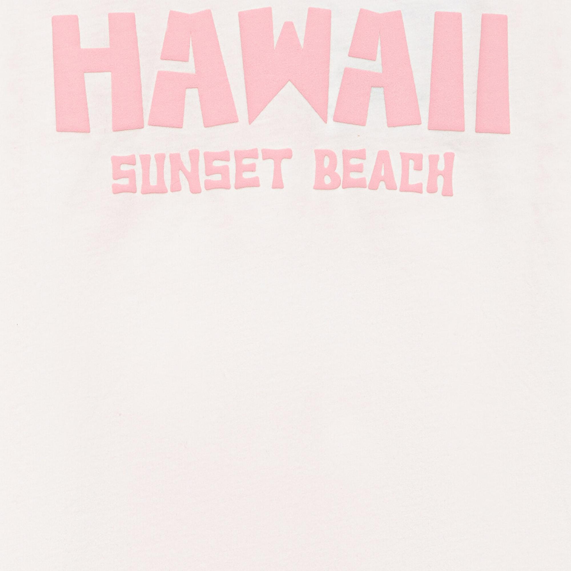 Mavi Hawaii Baskılı Beyaz Tişört Loose Fit / Bol Rahat Kesim 7610177-70057