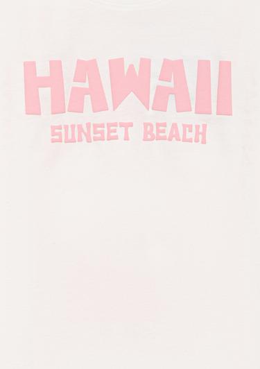  Mavi Hawaii Baskılı Beyaz Tişört Loose Fit / Bol Rahat Kesim 7610177-70057