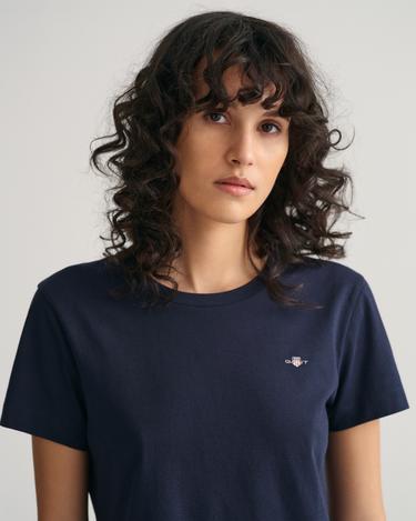  GANT Kadın Lacivert Regular Fit Bisiklet Yaka T-Shirt