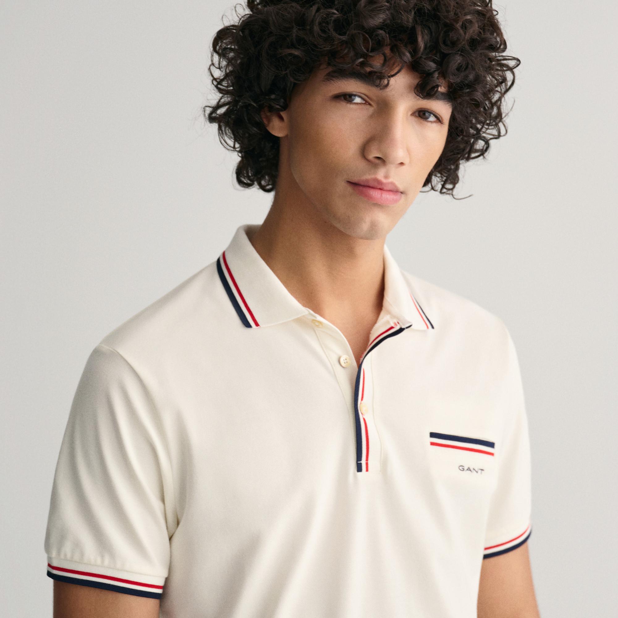 GANT Erkek Krem Regular Fit Çizgili Polo