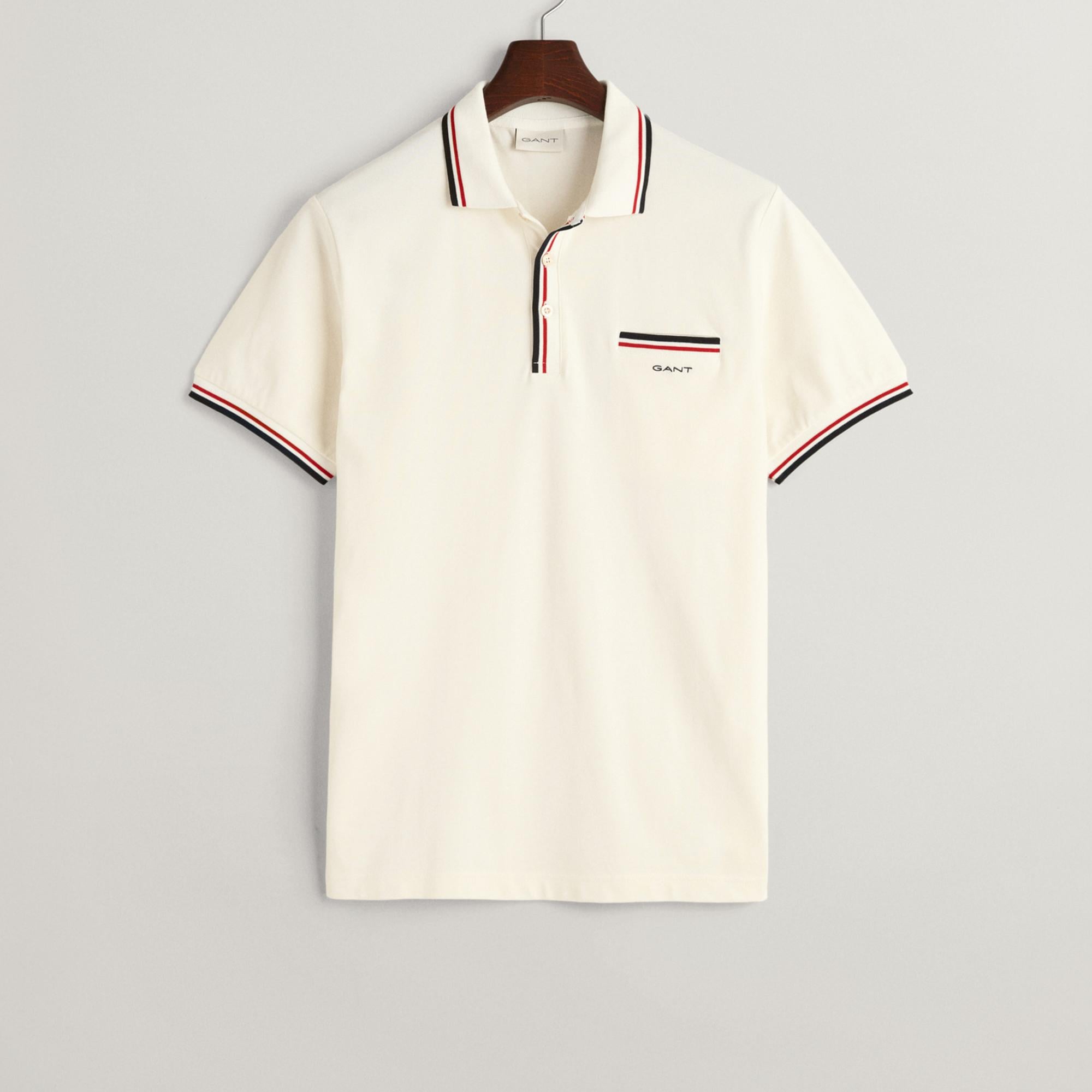 GANT Erkek Krem Regular Fit Çizgili Polo