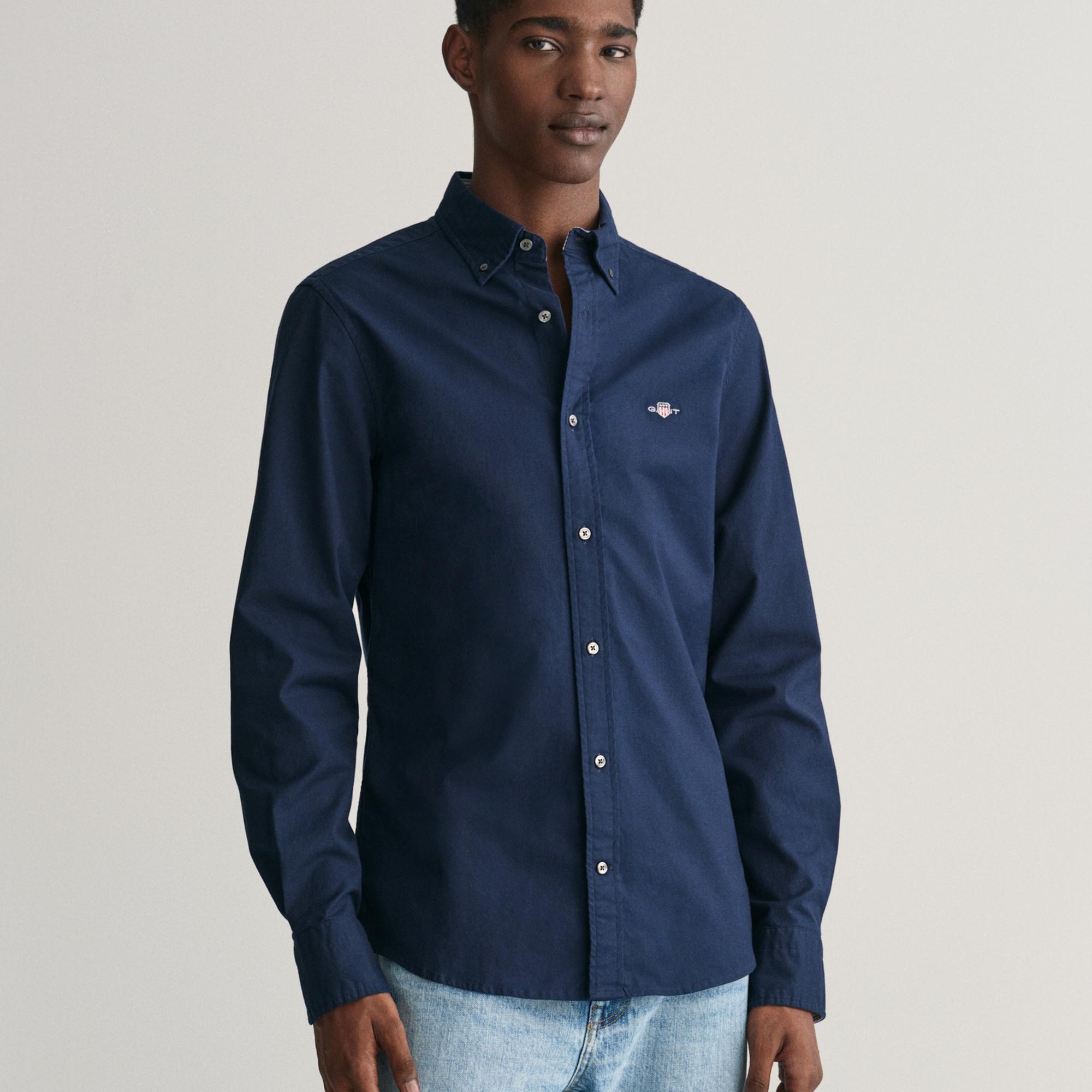 GANT Erkek Lacivert Slim Fit Düğmeli Yaka Gömlek