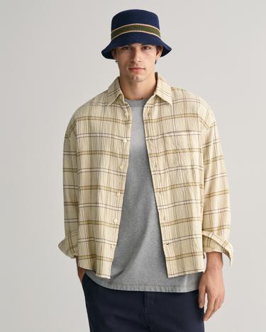  GANT Erkek Bej Oversize Fit Klasik Yaka Kareli Gömlek