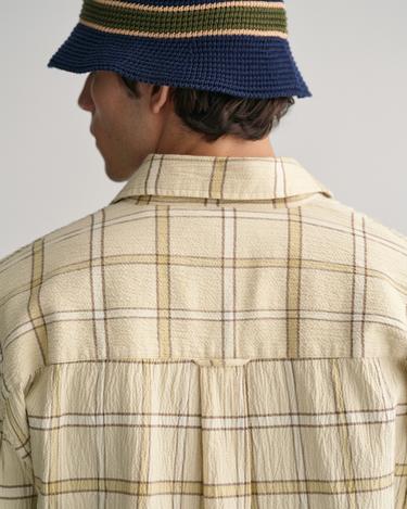  GANT Erkek Bej Oversize Fit Klasik Yaka Kareli Gömlek
