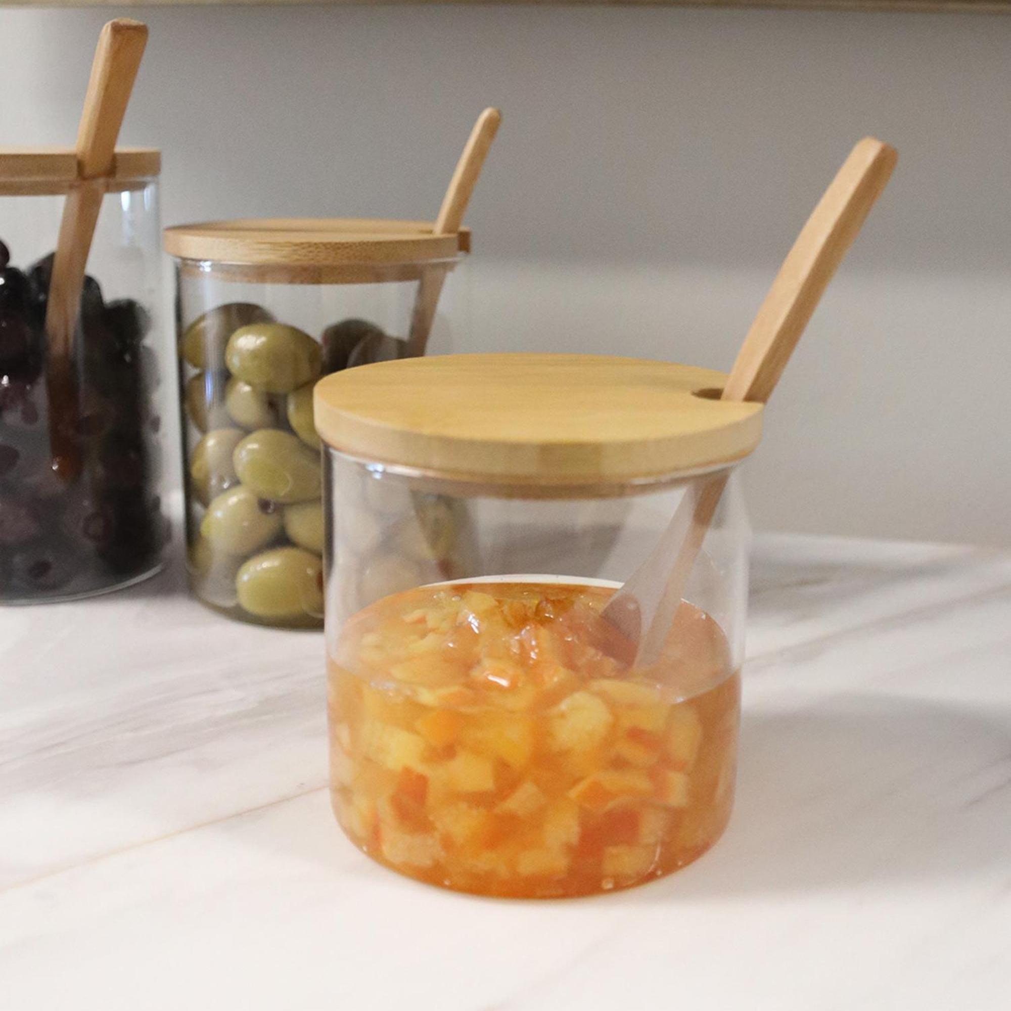 The Mia Bambu Kapaklı Borosilikat Cam Kavanoz 350 ml