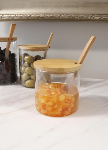  The Mia Bambu Kapaklı Borosilikat Cam Kavanoz 350 ml