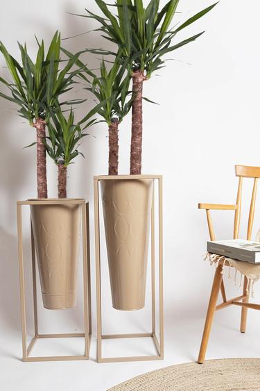  The Mia Prizma Vazo & Saksı Karamel 80x30x30 cm