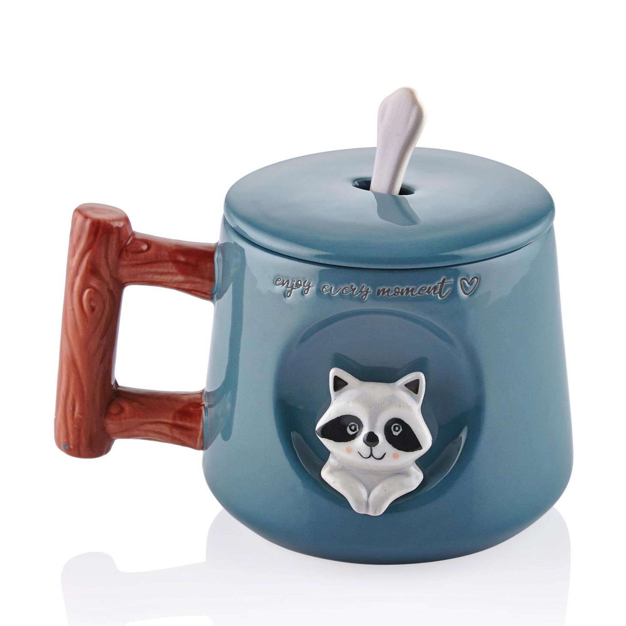 The Mia Rakun Kapaklı ve Kaşıklı Kupa 370 ml