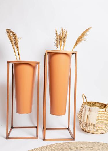  The Mia Suelo Vazo & Saksı Terracota Bakır 29x29x70 cm