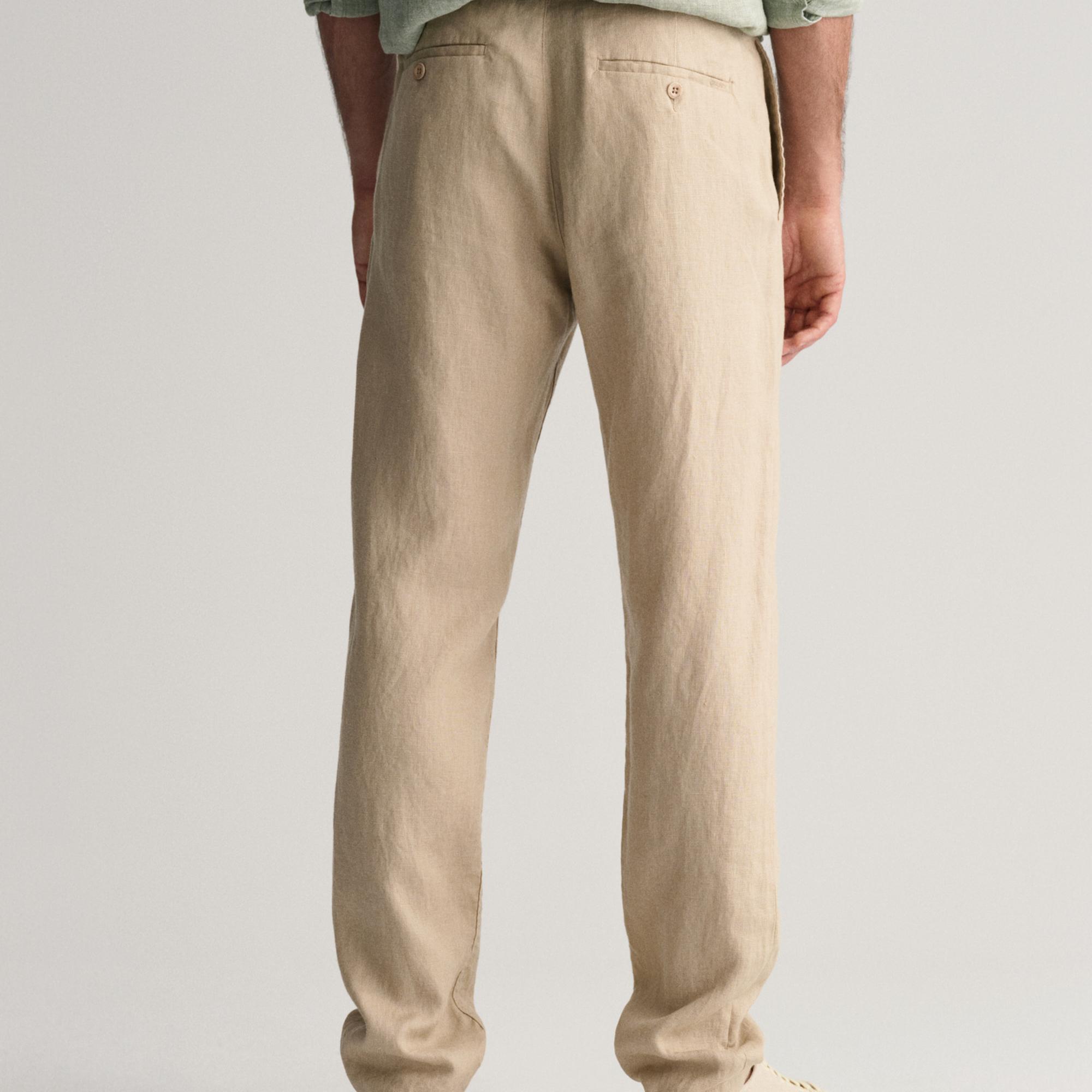 GANT Erkek Bej Relaxed Fit Keten Pantolon