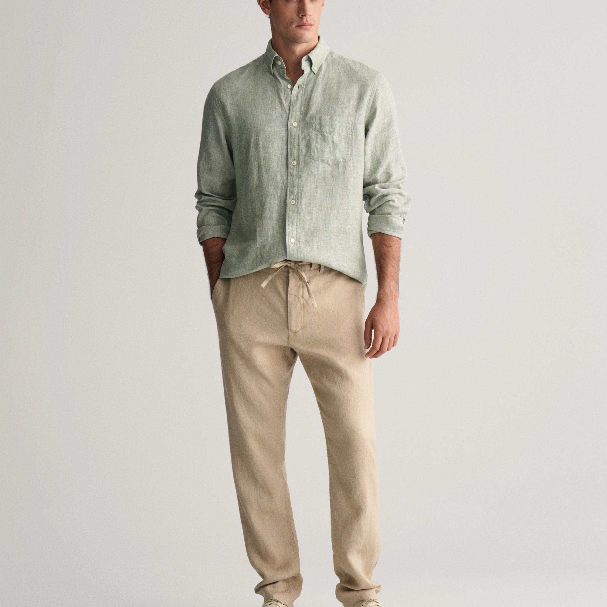 GANT Erkek Bej Relaxed Fit Keten Pantolon