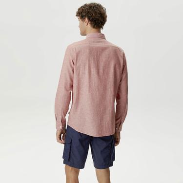  Nautica Erkek Bordo Slim Fit Uzun Kollu Keten Gömlek