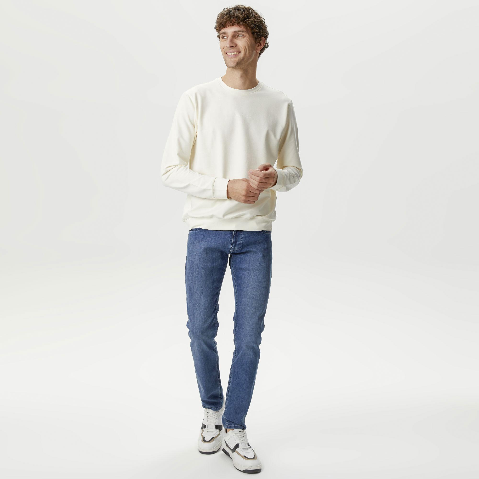 Nautica Erkek Krem Rengi Standart Fit Sweatshirt