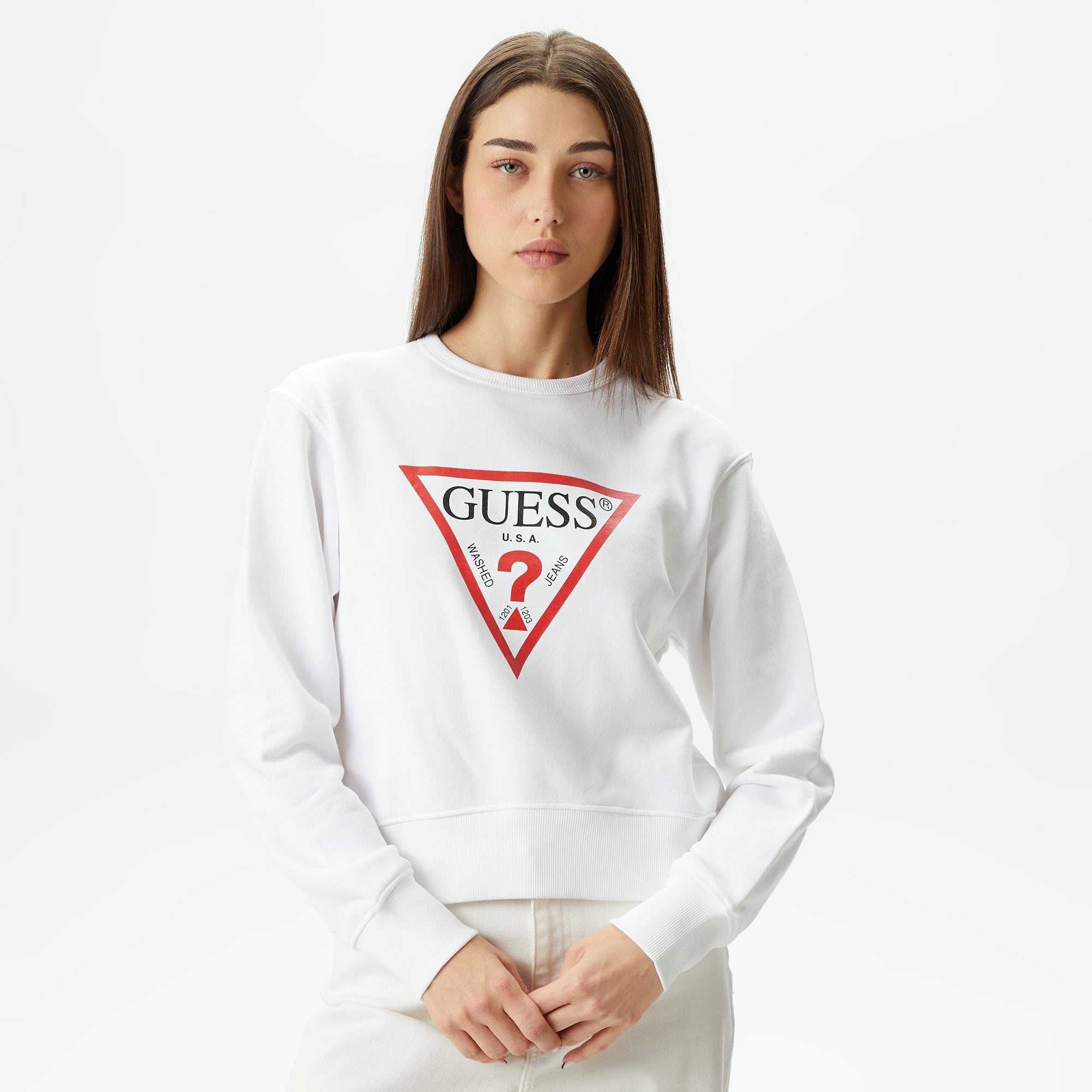  Guess CN Original Kadın Beyaz Sweatshirt